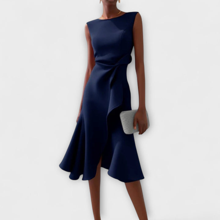 Eliana | Draped Asymmetric Midi Dress