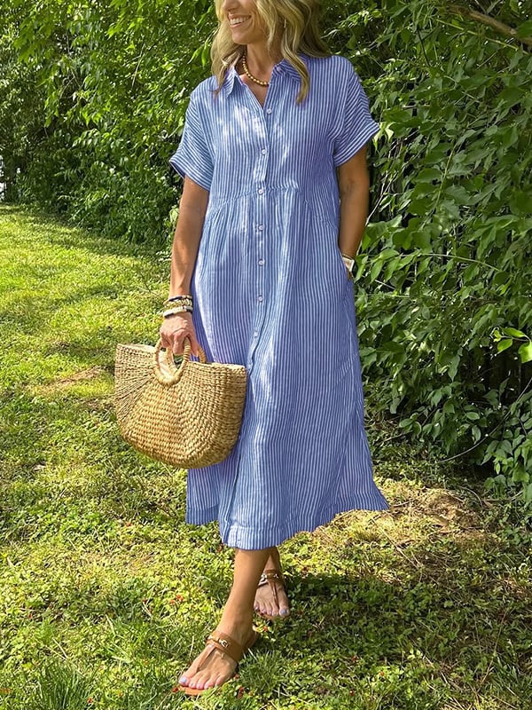 Emery | Women's Striped Maxi Shirt Dress — Elegant Fit