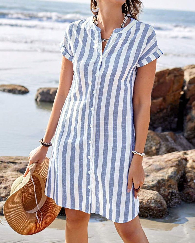 Audrey | Women's Elegant Striped Dress — Flowy Knee-Length