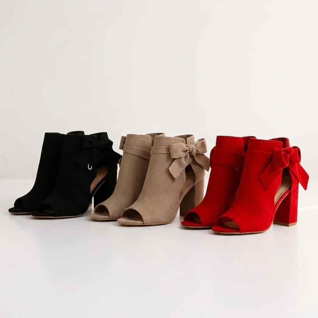 Marcella - Women's Block Heel Peep-Toe Heels — Bow Detail