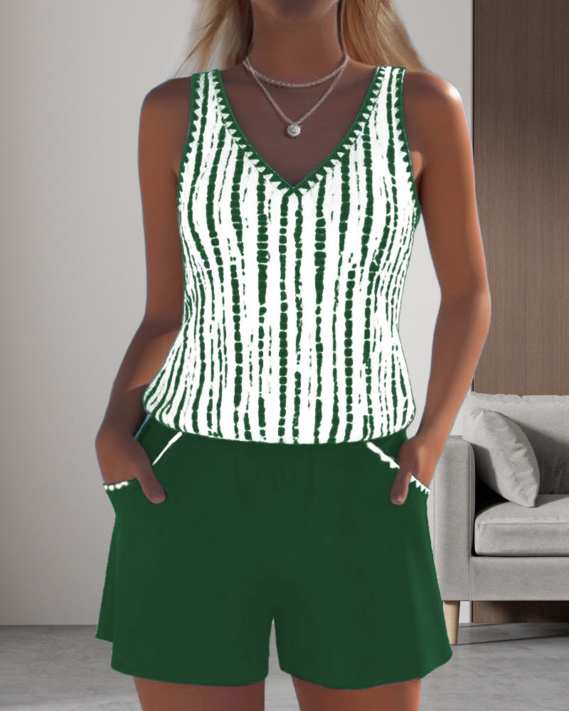 Margaret | Casual Two Piece Printed V-Neck Swimsuit with Pockets