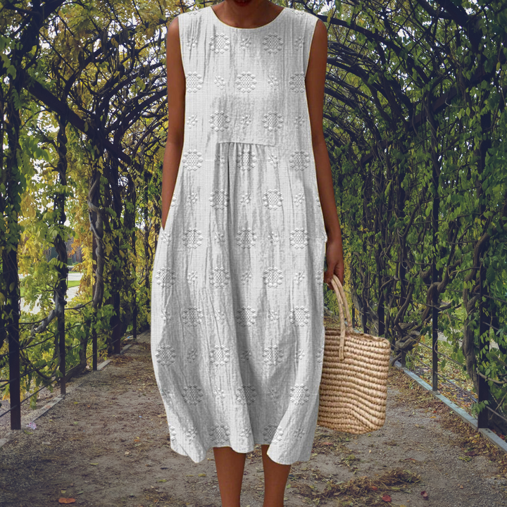 Aikaterini – Women's Sleeveless Midi Dress with Pockets