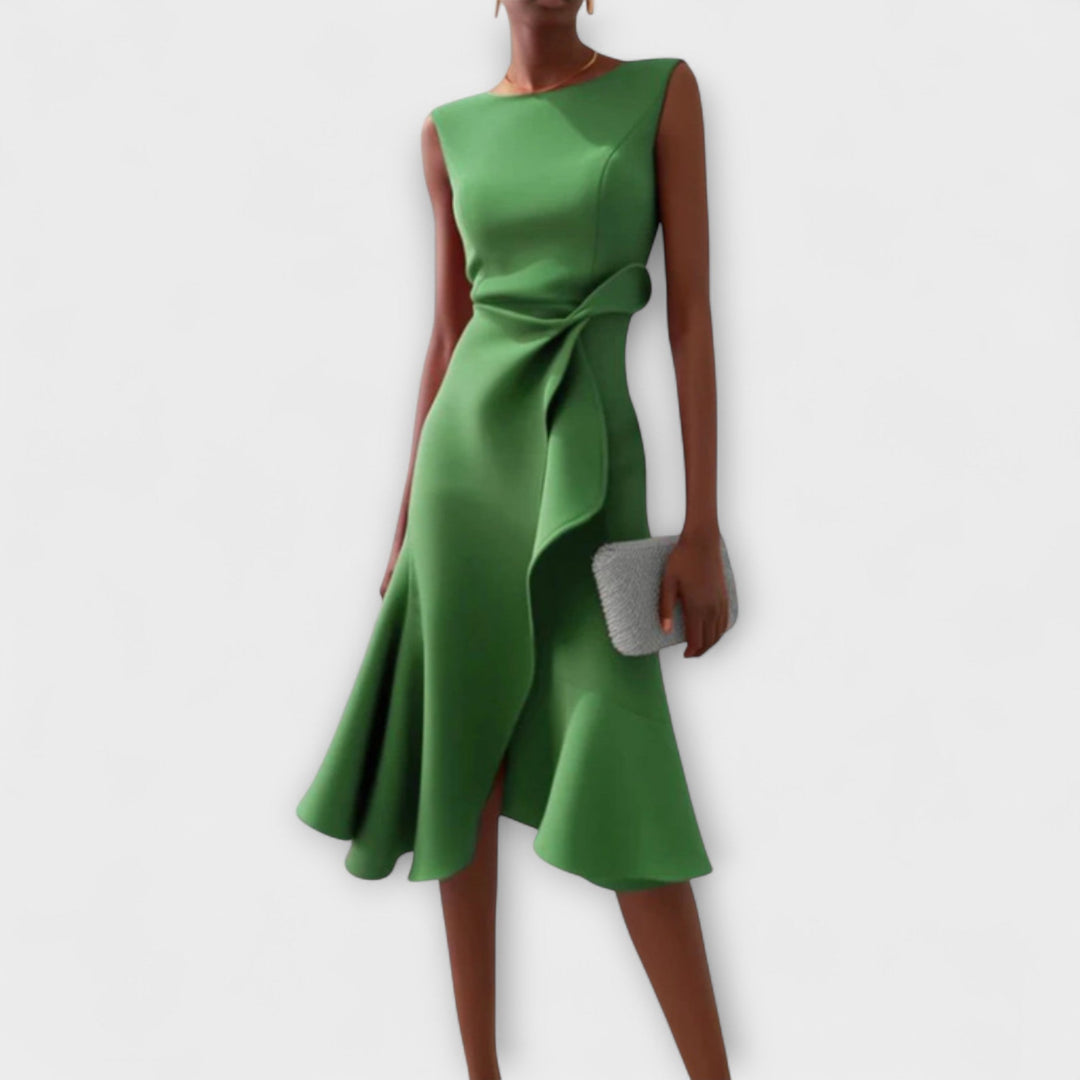 Eliana | Draped Asymmetric Midi Dress