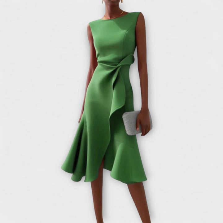 Eliana | Draped Asymmetric Midi Dress
