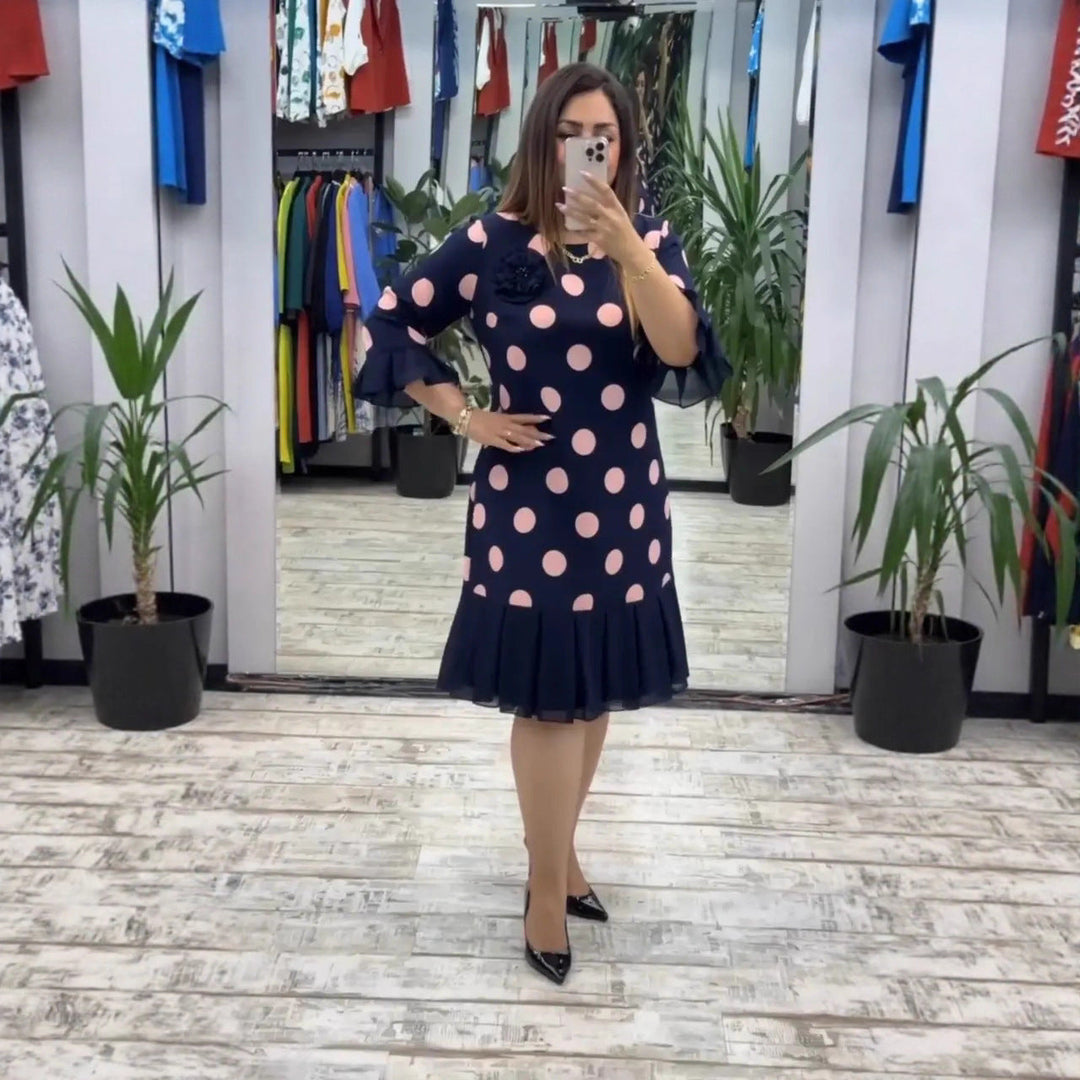 VICTORIA | Women's Pleated Polka Dot A-Line Dress