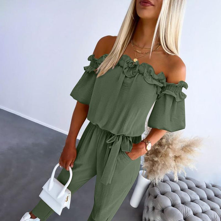 Camila | Women's Off-Shoulder Frill Tie-Waist Jumpsuit
