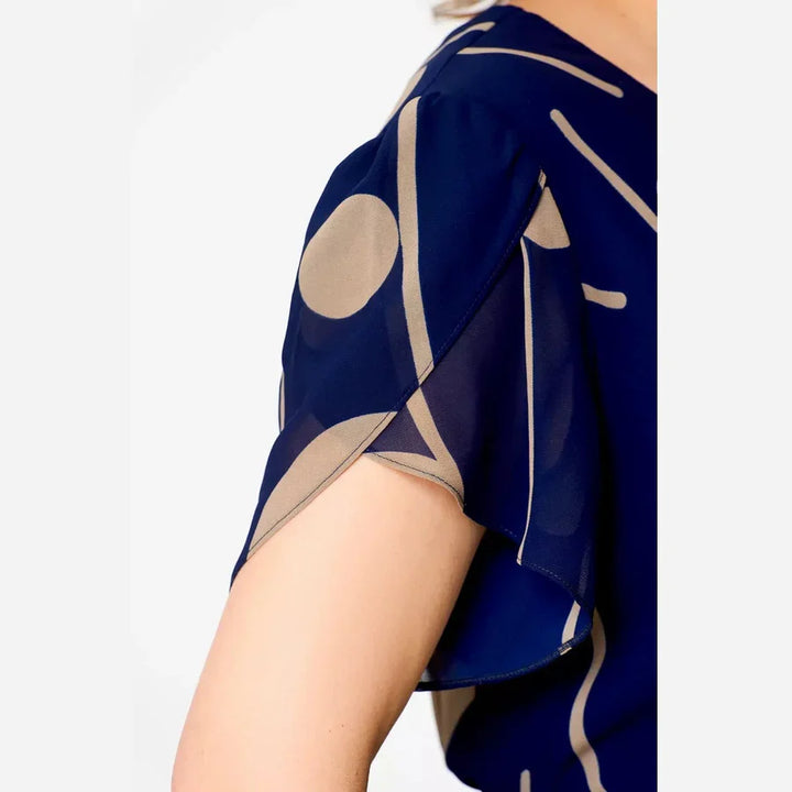 Delaney | Navy Polka Dot Print Chiffon Midi Dress