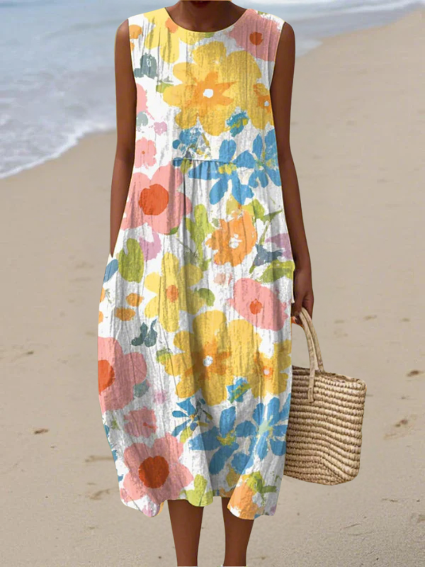Ella™ | Women's Pastel Floral Midi Dress — Relaxed Fit
