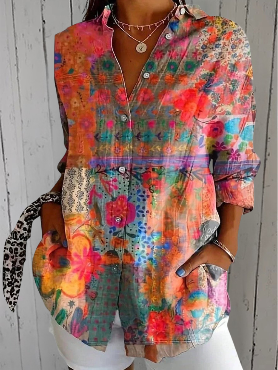 Scarlett | Vibrant Artistic Button-Up Blouse