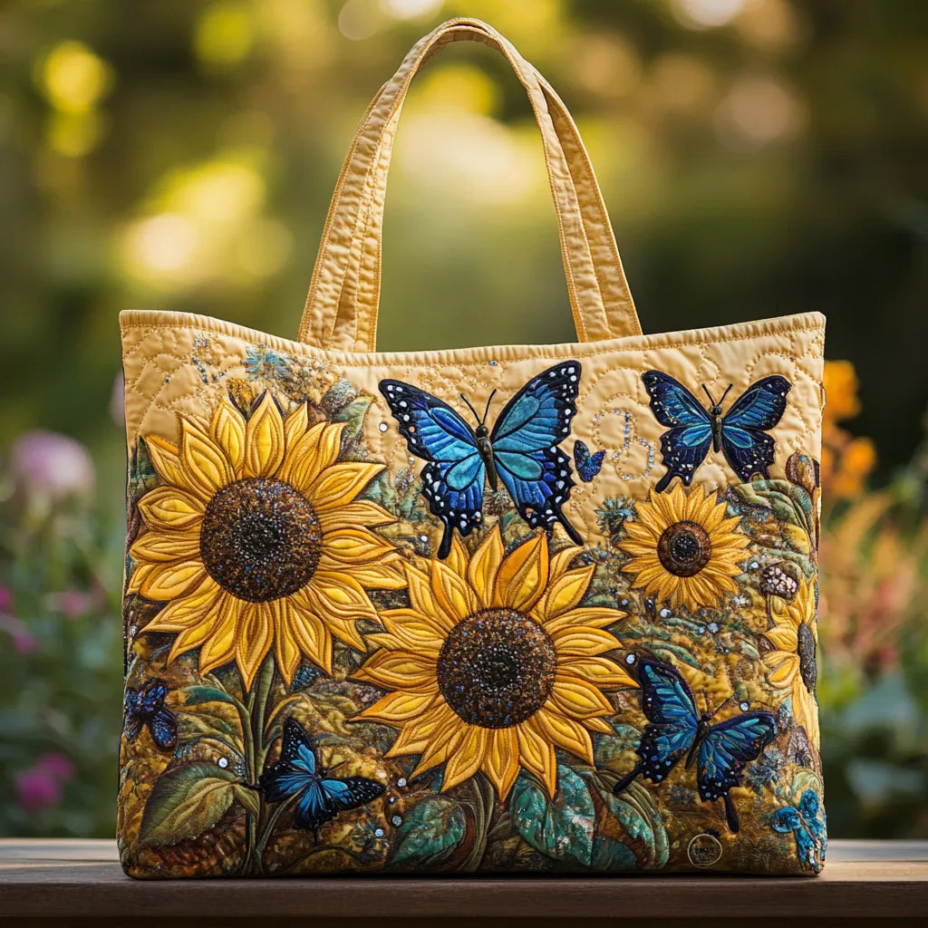 Handcrafted Sunflowers and Blue Butterflies Bag