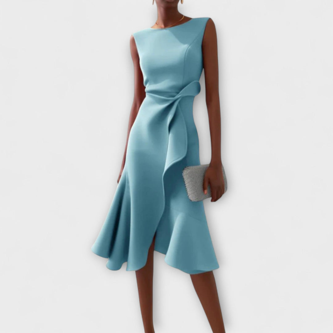 Eliana | Draped Asymmetric Midi Dress