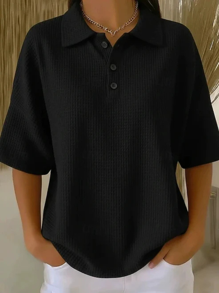 Wrenlee | Comfortable Waffle Polo Blouse