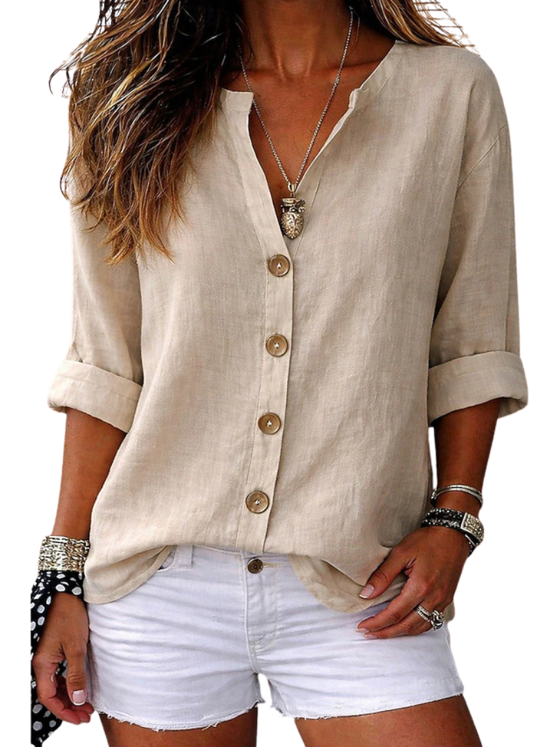 Georgie™ | Relaxed V-Neck Linen Women's Shirt