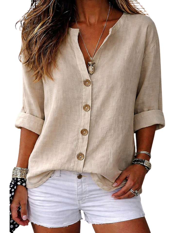Georgie™ | Relaxed V-Neck Linen Women's Shirt