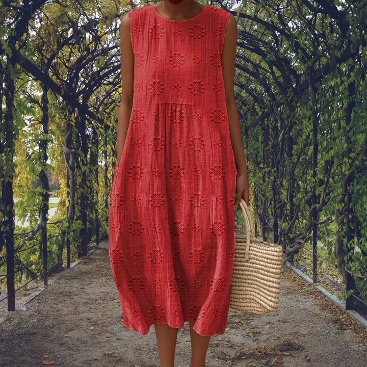 Aikaterini – Women's Sleeveless Midi Dress with Pockets