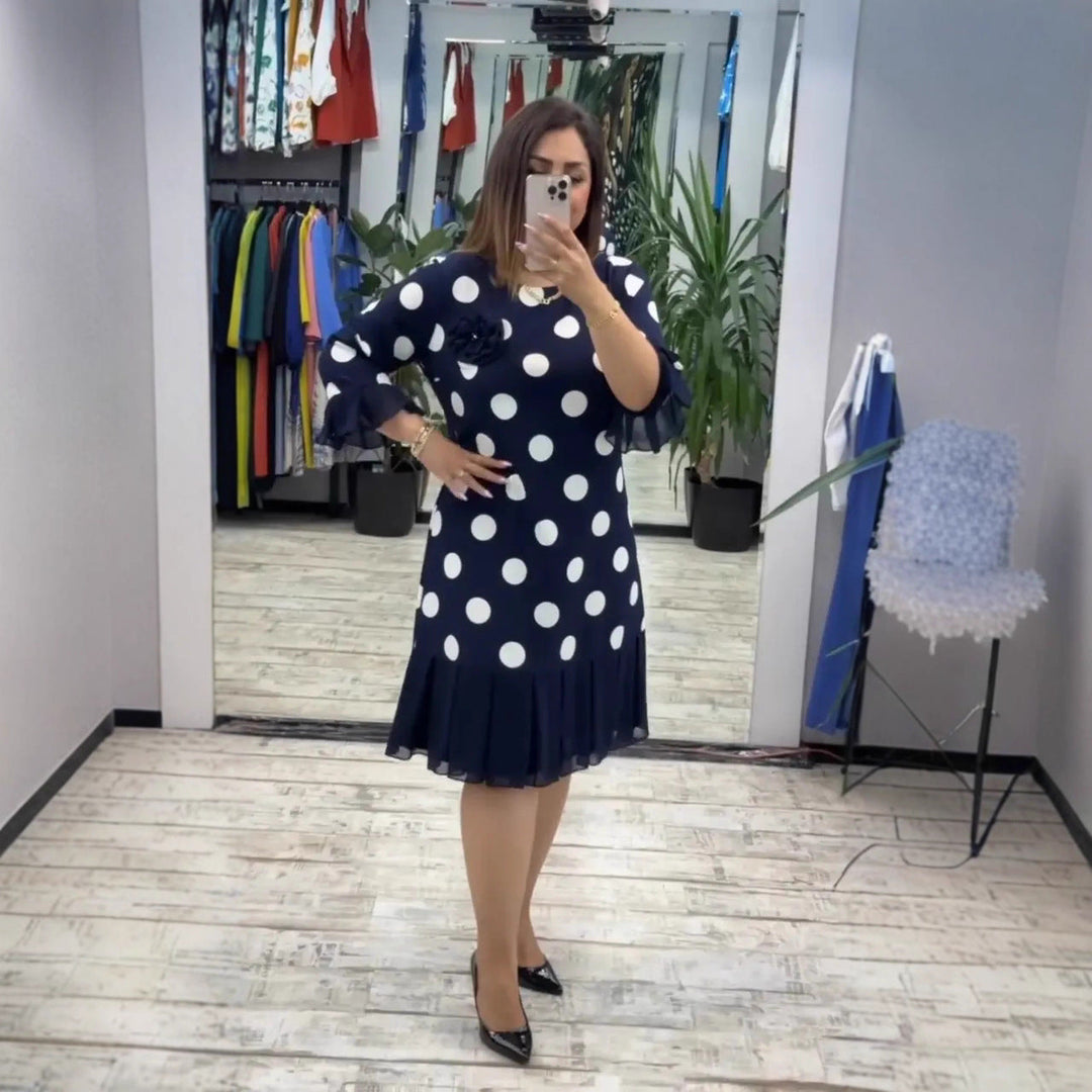 VICTORIA | Women's Pleated Polka Dot A-Line Dress