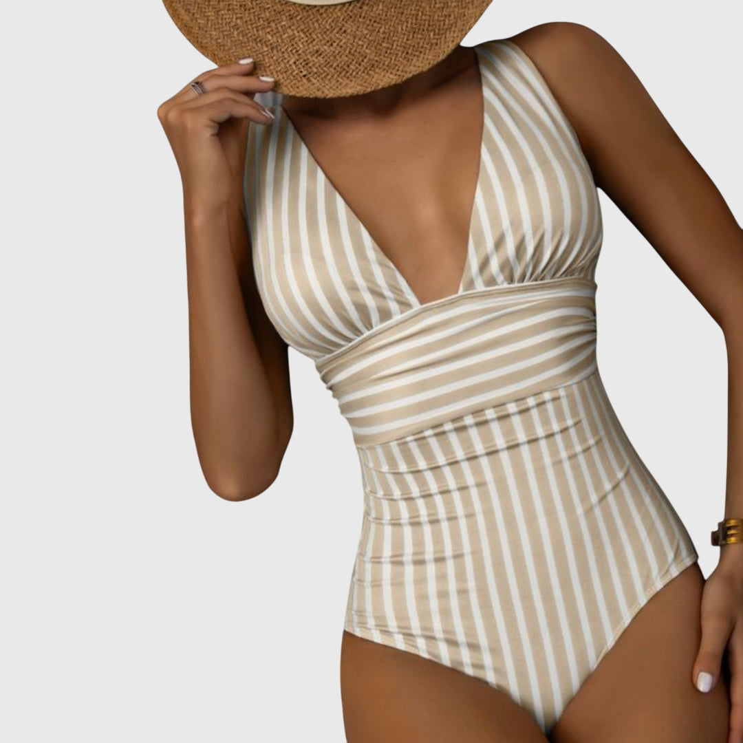 Aurora - Women's Striped One-Piece Swimsuit with Built-In Bra