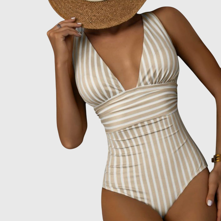 Aurora - Women's Striped One-Piece Swimsuit with Built-In Bra
