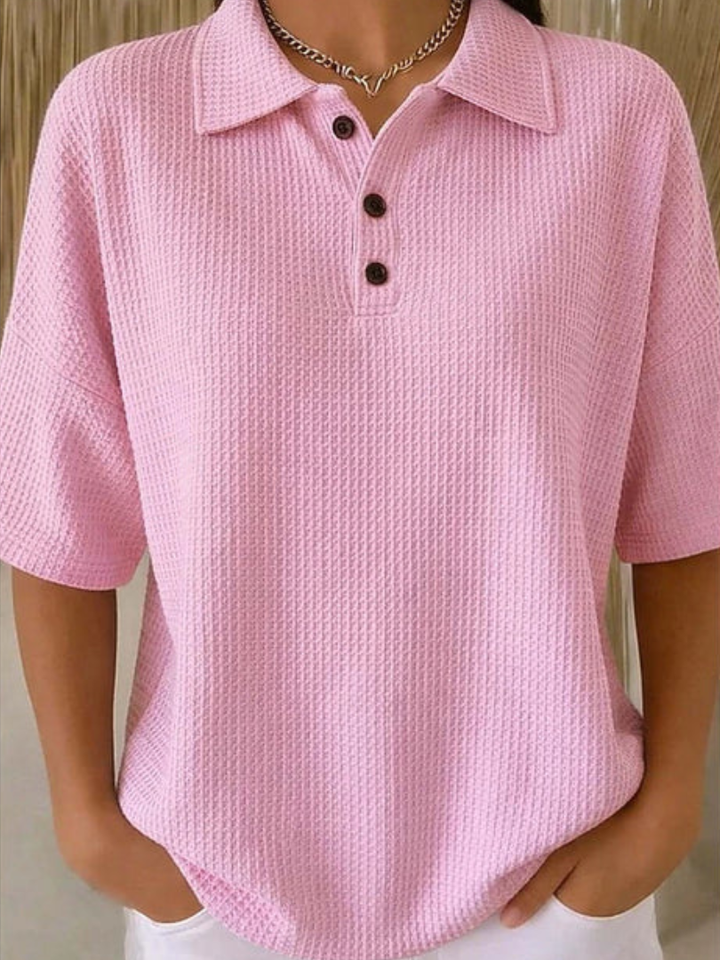 Wrenlee | Comfortable Waffle Polo Blouse