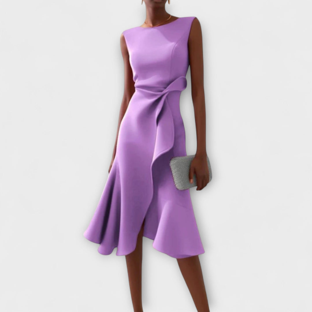 Eliana | Draped Asymmetric Midi Dress
