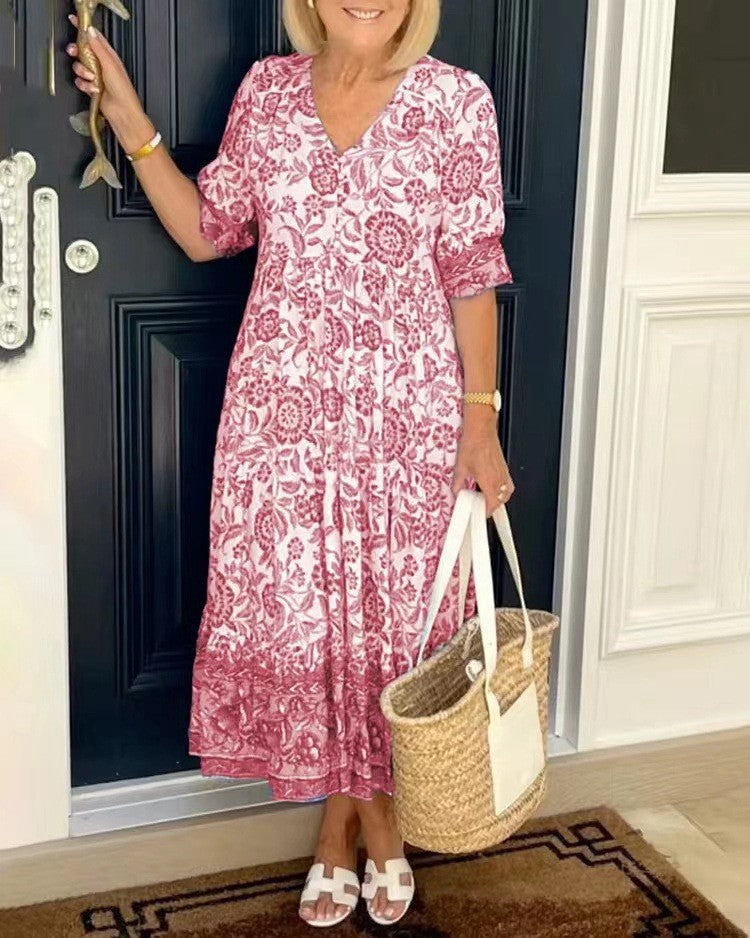 Keisha | Women's Floral Maxi Dress — V-Neck Style