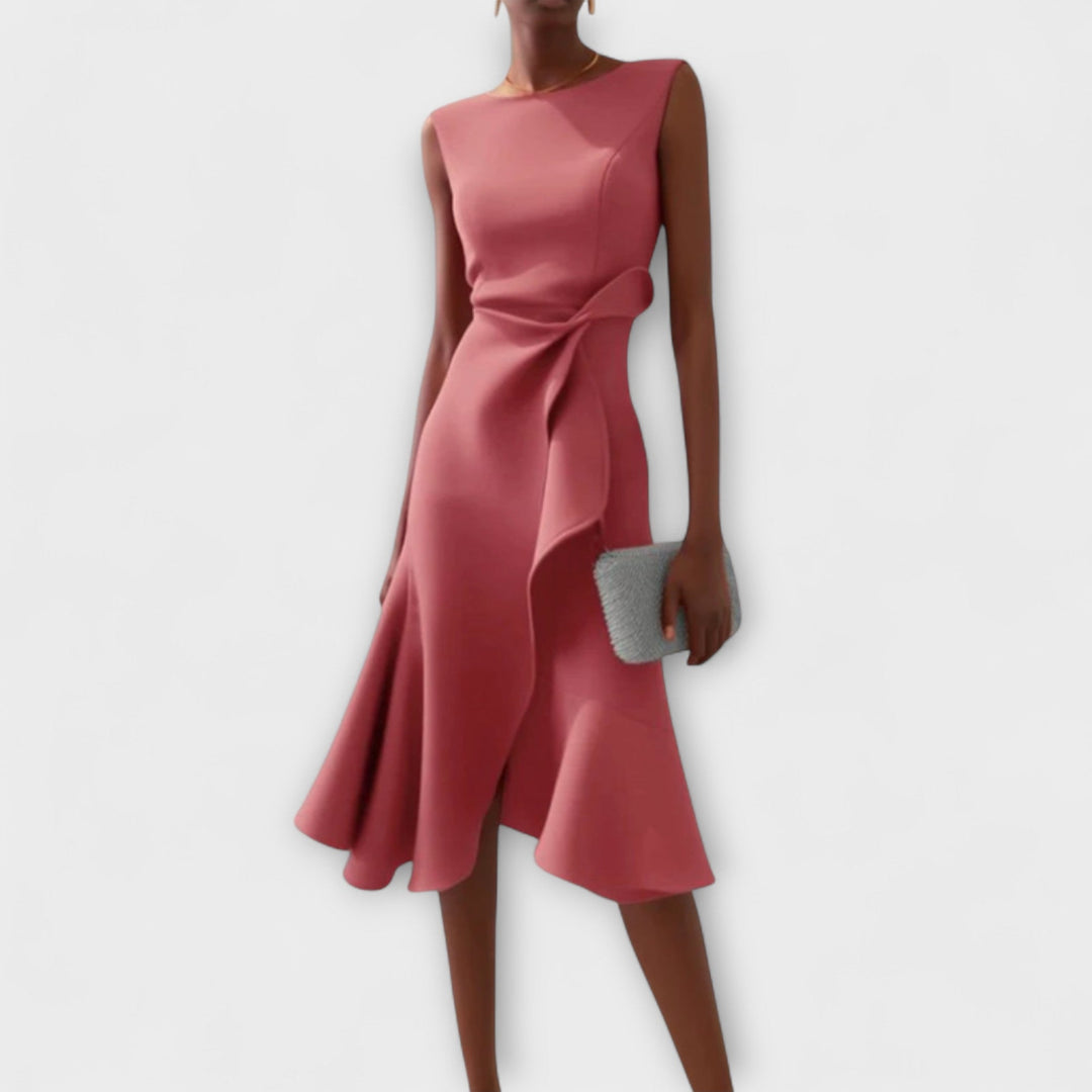 Eliana | Draped Asymmetric Midi Dress