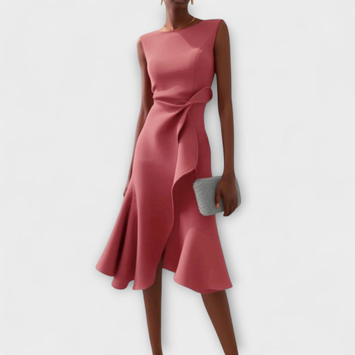 Eliana | Draped Asymmetric Midi Dress
