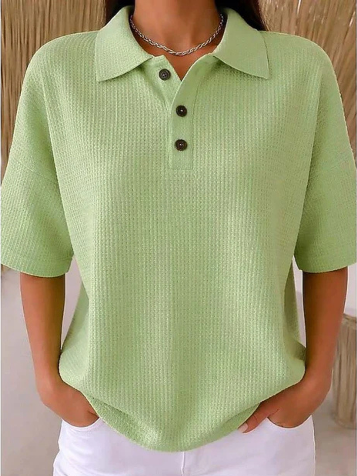 Wrenlee | Comfortable Waffle Polo Blouse