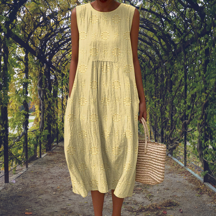 Aikaterini – Women's Sleeveless Midi Dress with Pockets