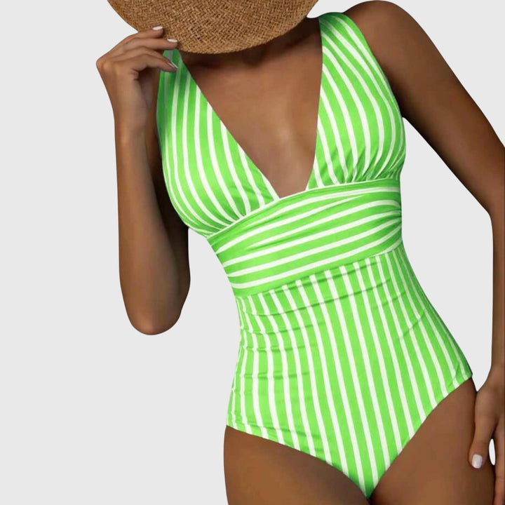 Aurora - Women's Striped One-Piece Swimsuit with Built-In Bra