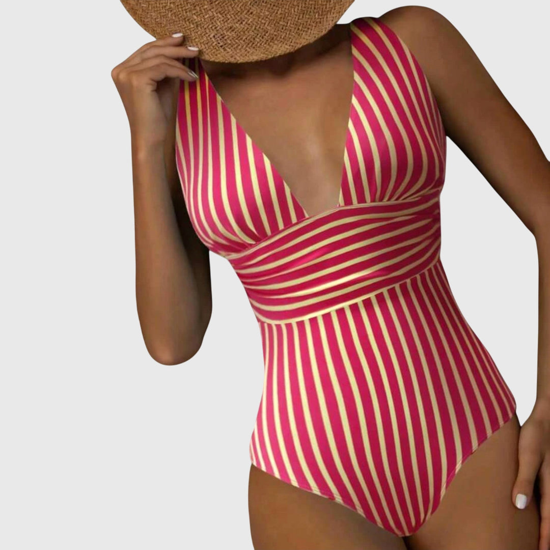 Aurora - Women's Striped One-Piece Swimsuit with Built-In Bra