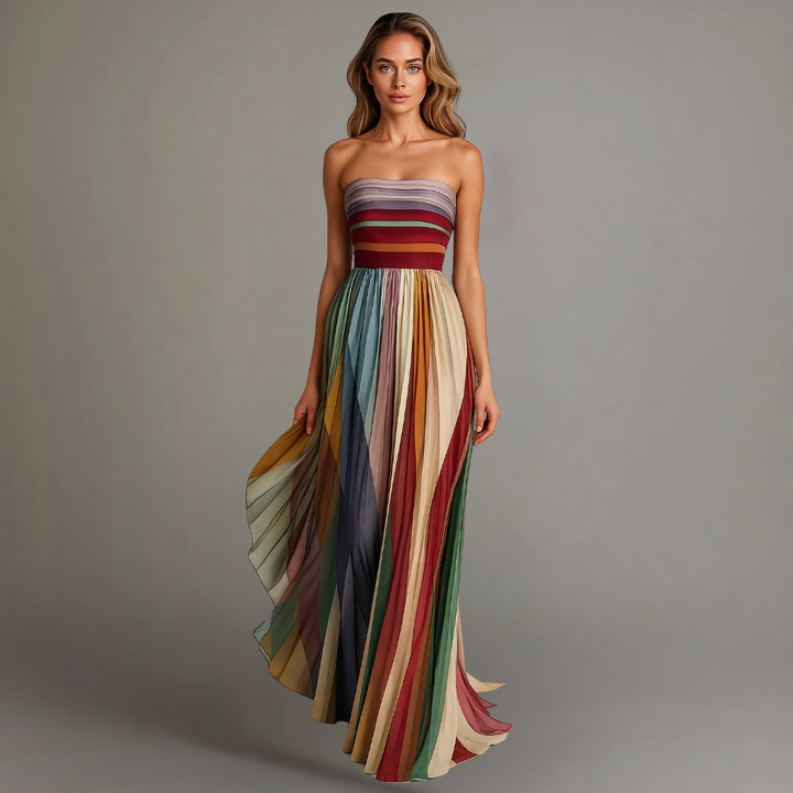 Sofia | Women's Strapless Colorful Pleated Summer Maxi Dress