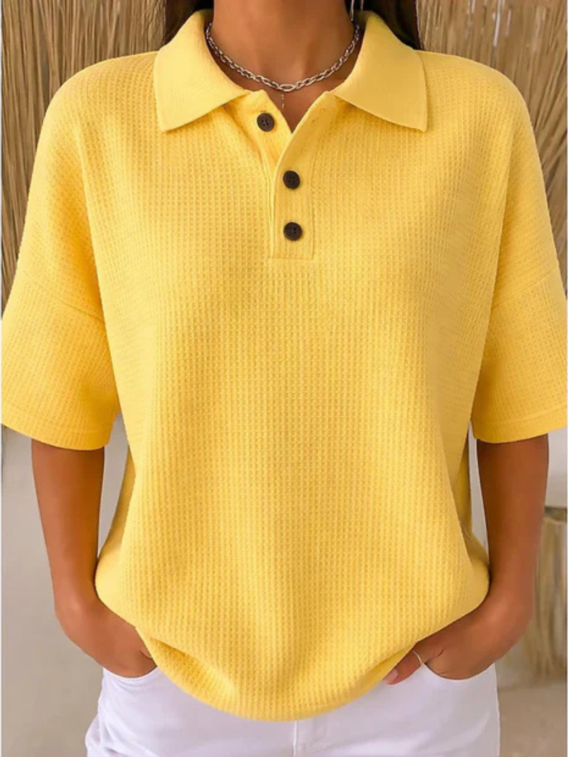 Wrenlee | Comfortable Waffle Polo Blouse