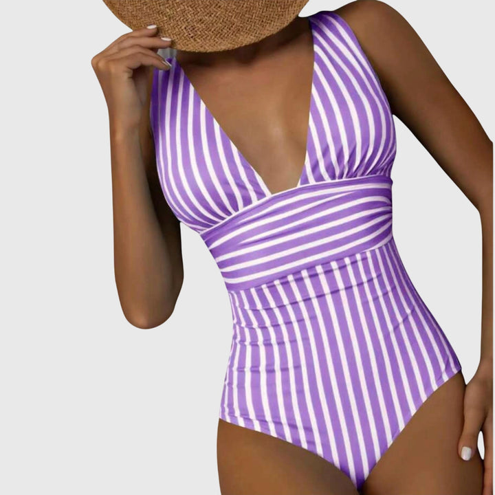 Aurora - Women's Striped One-Piece Swimsuit with Built-In Bra