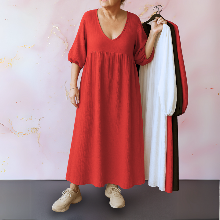 Mora - Women's V-Neck Solid Dress — Elegant Everyday Fit