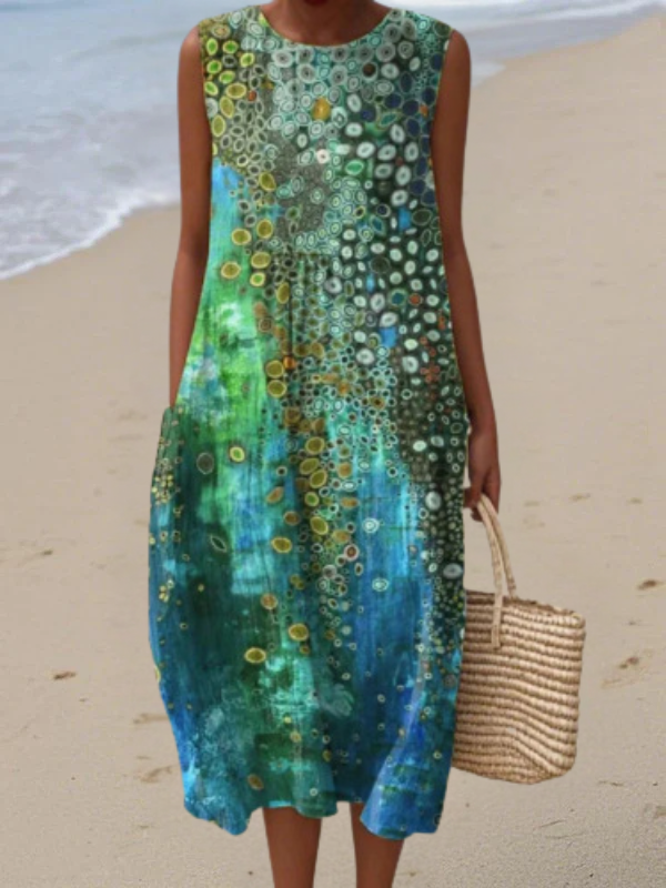 Zara™ | Women's Relaxed Midi Dress — Reef-Print Style