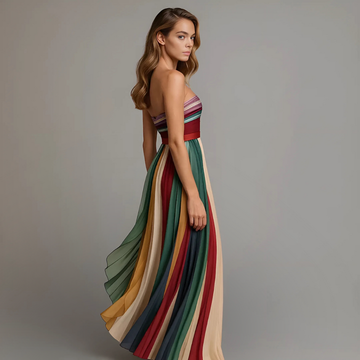 Sofia | Women's Strapless Colorful Pleated Summer Maxi Dress