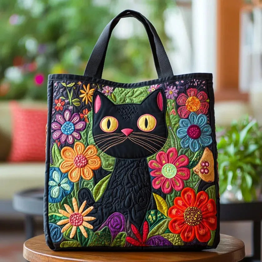 Quilted Black Cat Shoulder Bag