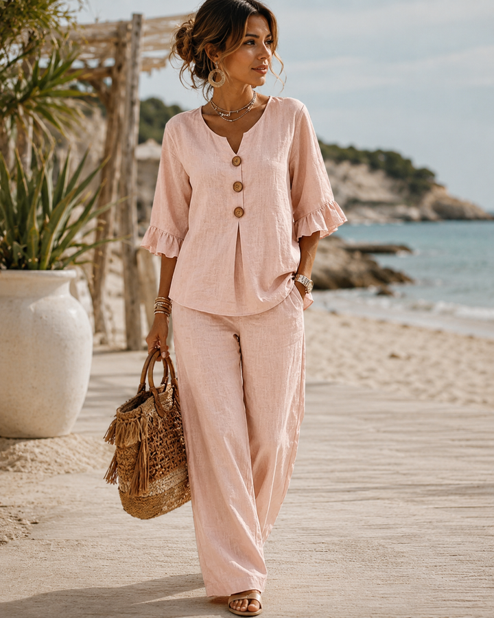 Raelynn | Elegant Ruffle Sleeve Top with Wide-Leg Pants