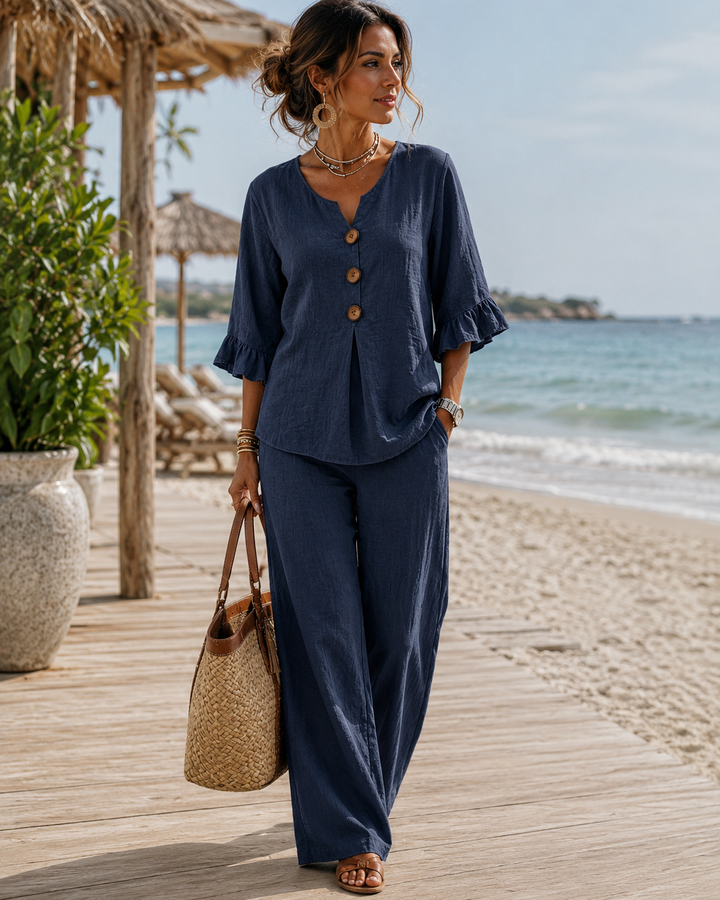 Raelynn | Elegant Ruffle Sleeve Top with Wide-Leg Pants