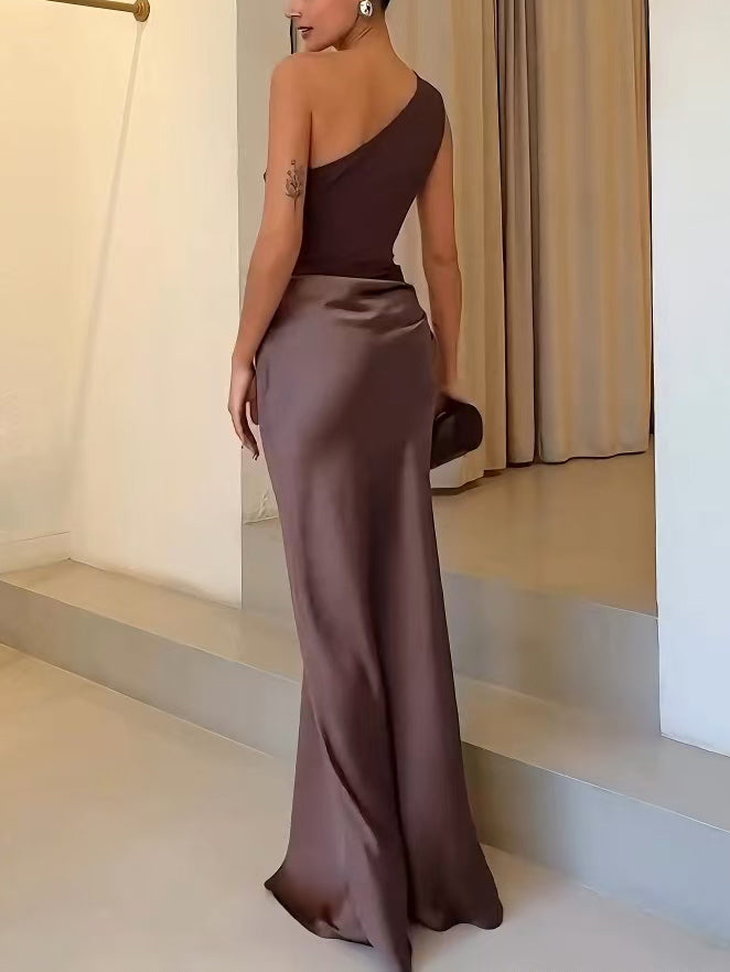Nora | Elegant One-Shoulder Pleated Party Maxi Dress
