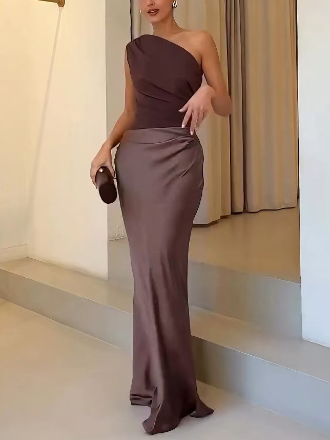Nora | Elegant One-Shoulder Pleated Party Maxi Dress