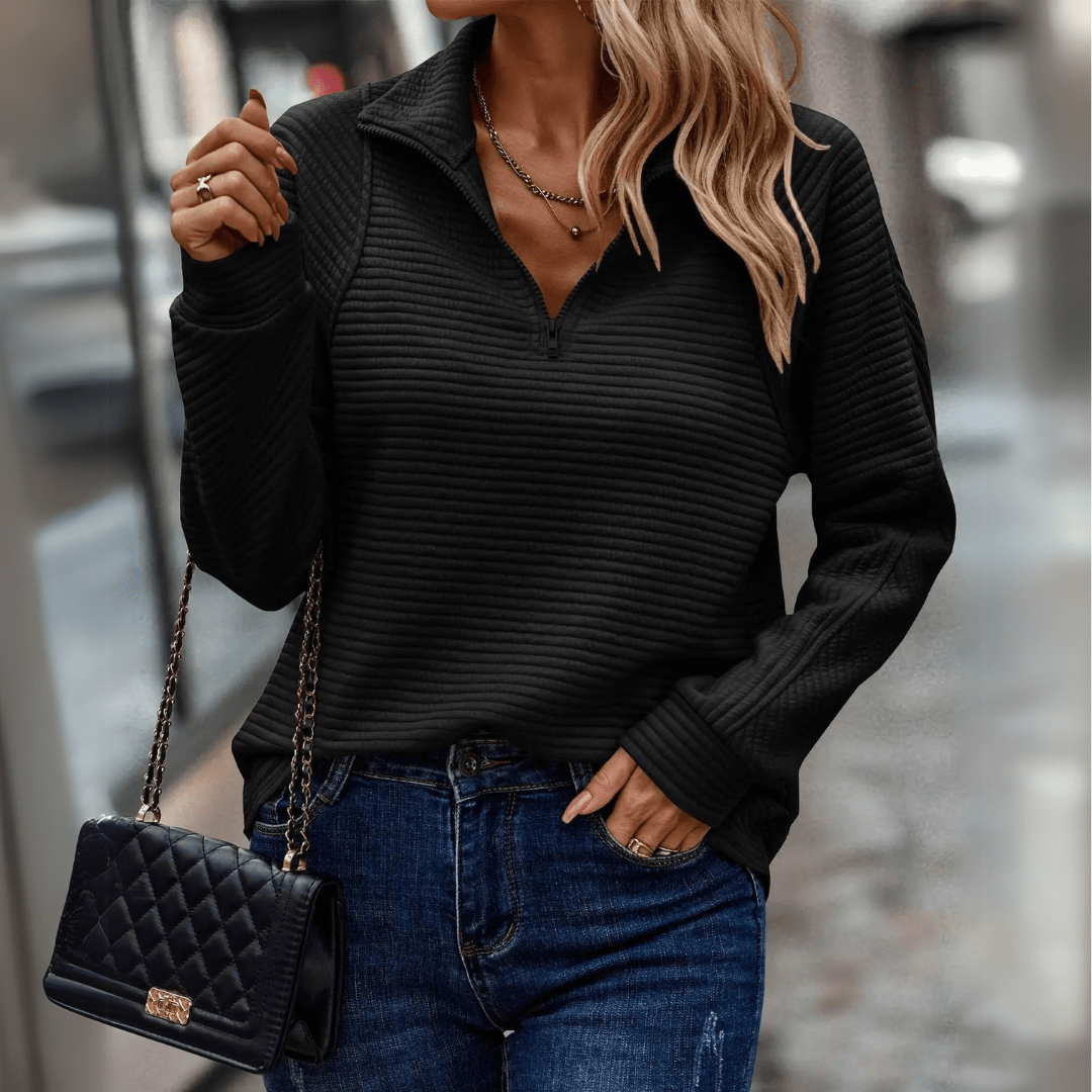 Jenica | Women's Half-Zip Textured Pullover — Relaxed Fit