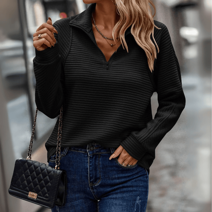Jenica | Women's Half-Zip Textured Pullover — Relaxed Fit