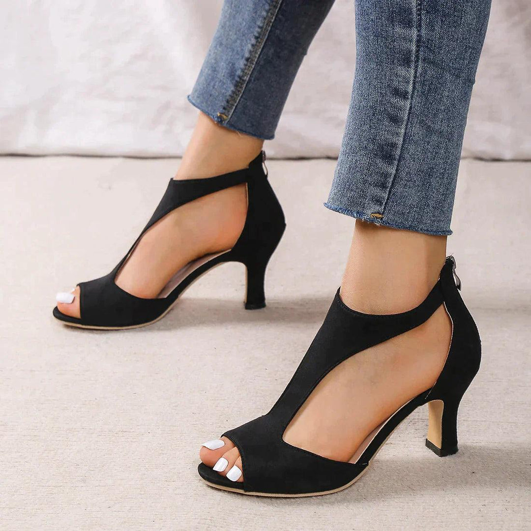 Hayley | Women's Peep-Toe Mid-Heel Sandals — Cut-Out
