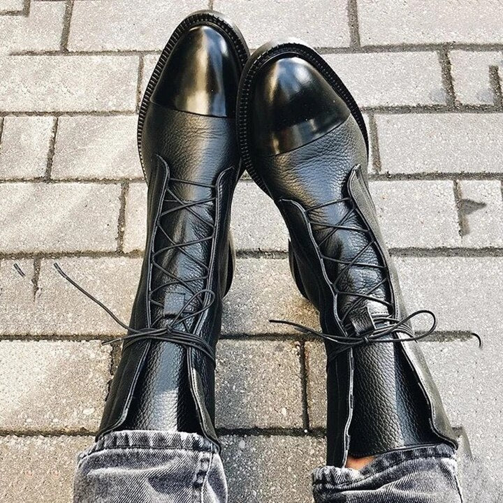 Mireille – Women's Glossy Pointed-Toe Flat Boots