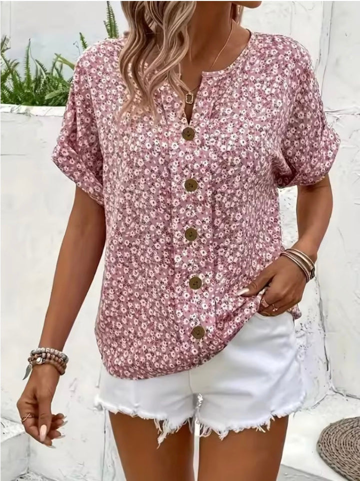 Brenda | Women's Floral Button-Front Top — Relaxed Fit