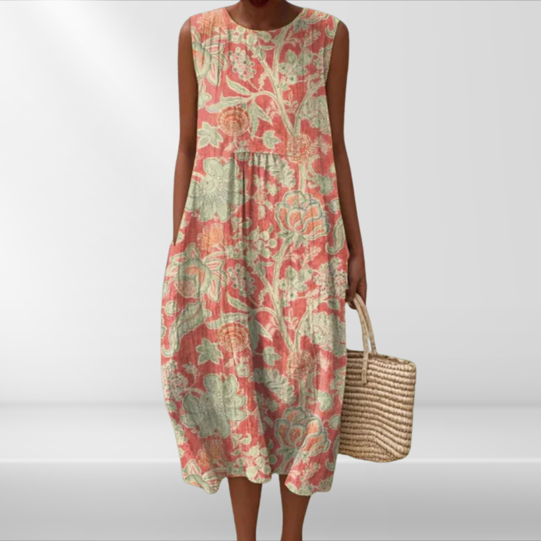 Raya - Women's Sleeveless Midi Dress — Tie-Back Style