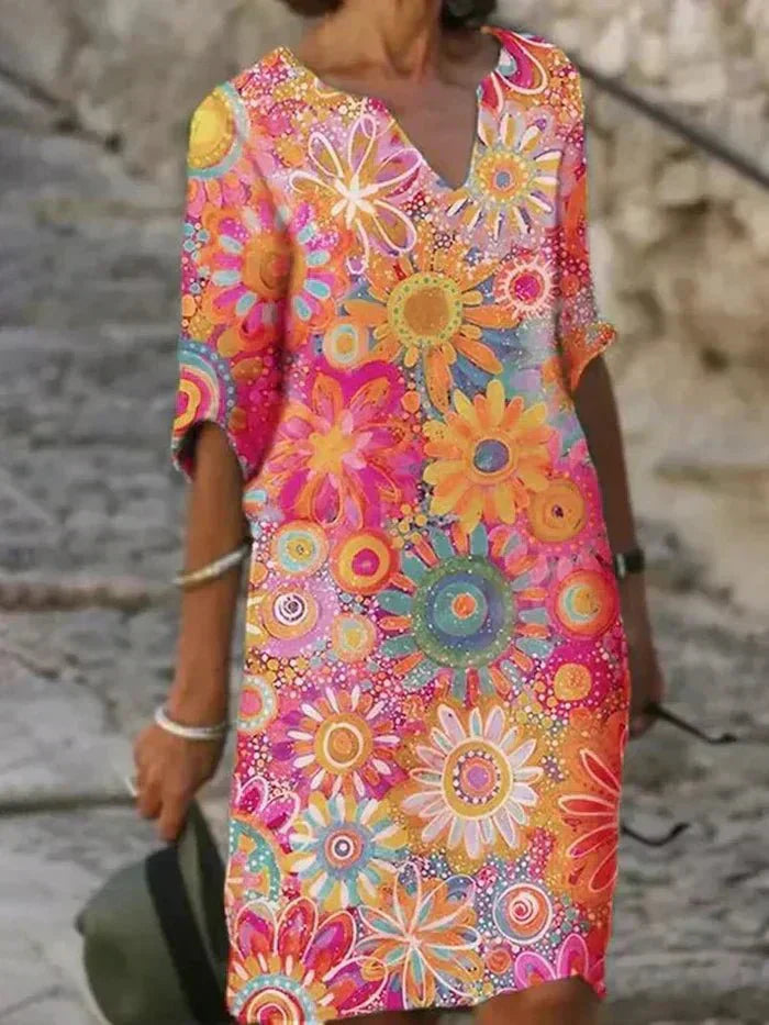 Nira | Women's Floral Midi Dress — Loose Flowy Silhouette