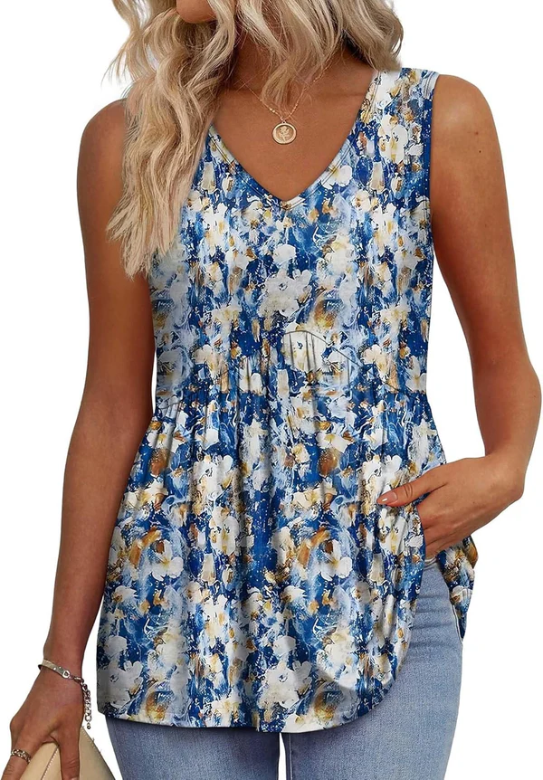 Mara™ | Peplum V-Neck Printed Tank Top